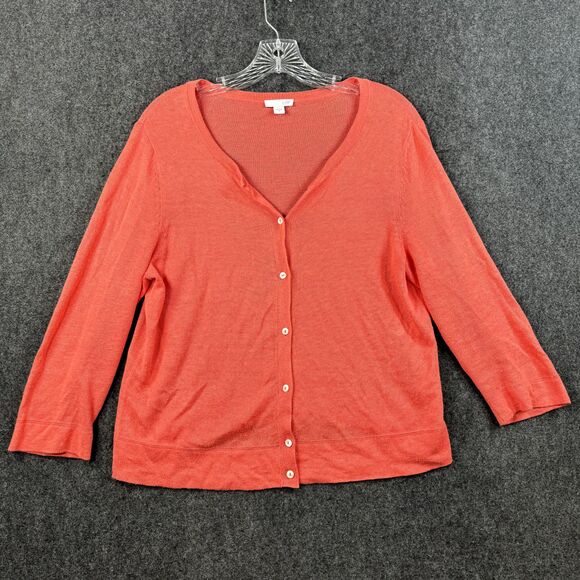 J Jill Cardigan Women's Small Orange Coral Linen Blend Buttons ¾ Sleeve - Picture 1 of 8